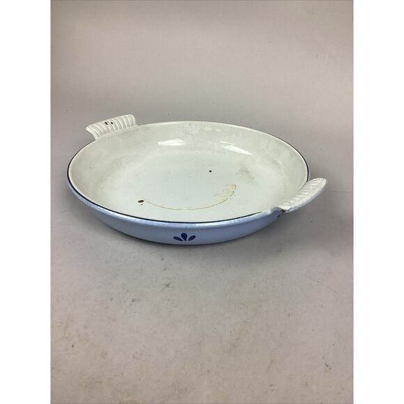 Vintage Cast Iron/Enamel Blue Tulip Double Handled Baking Dish #25 - Holland - Picture 1 of 8
